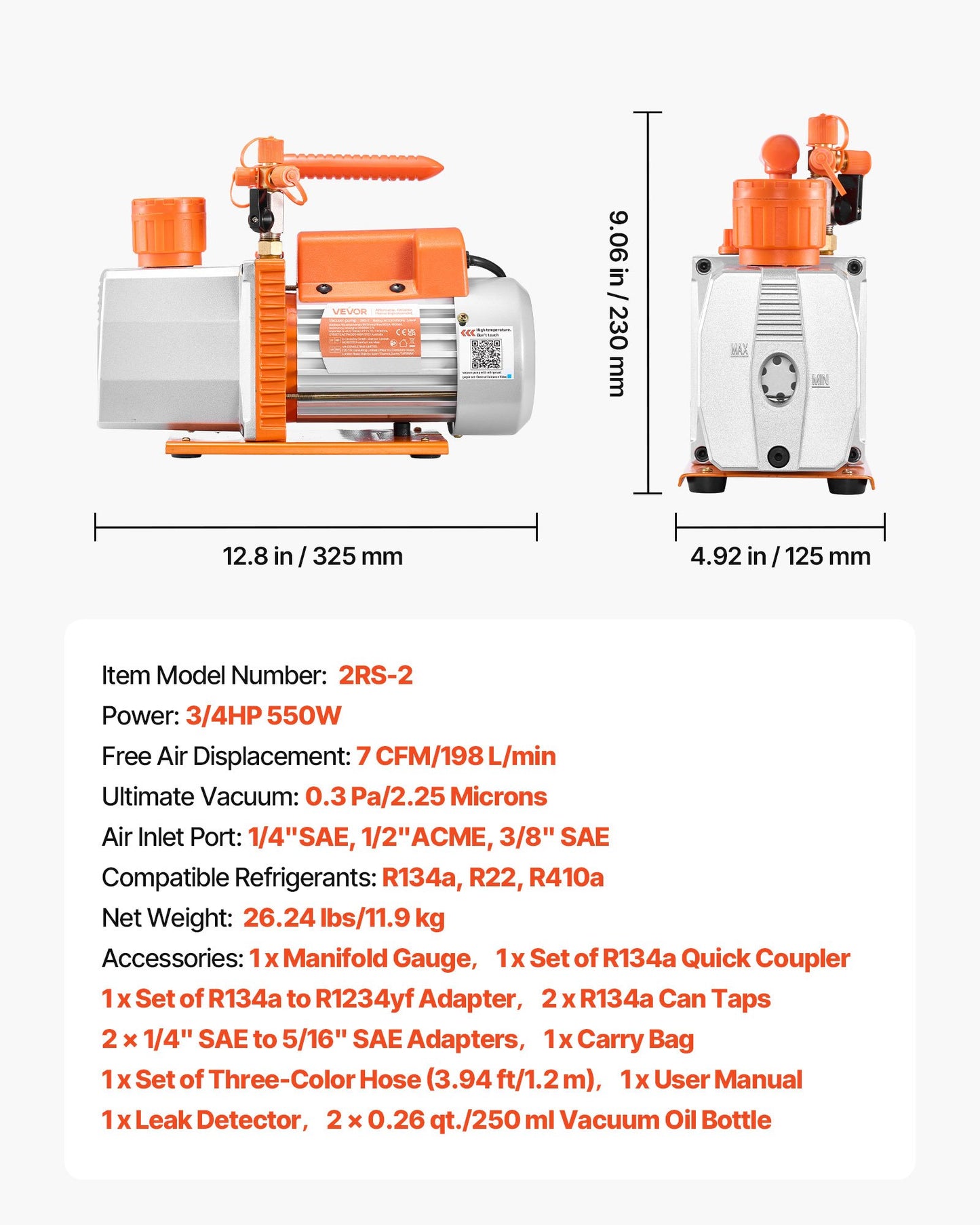 AC Vacuum Pump and Gauge Set, 7 CFM 198 L/min, Two Stage Rotary Vane HVAC Vacuum Pump, A/C Manifold Gauge Kit, for R134a R22 R410a, with Leak Detector Carry Bag, for Auto HVAC Air Conditioning