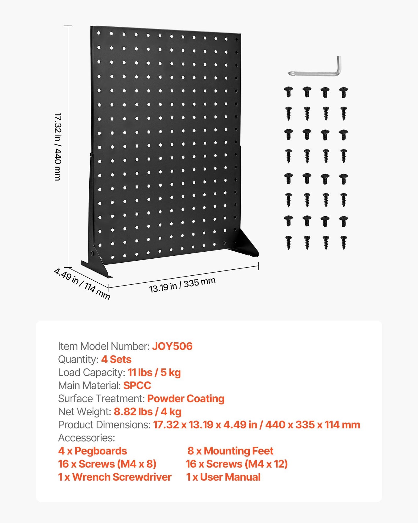 Pegboardställ, 43 x 33 cm bordsställ för tillbehör, ställ för tillbehör, förtjockad kallvalsad stålplåt för livsmedelsbutik, smyckesbutik, svart (4 st)