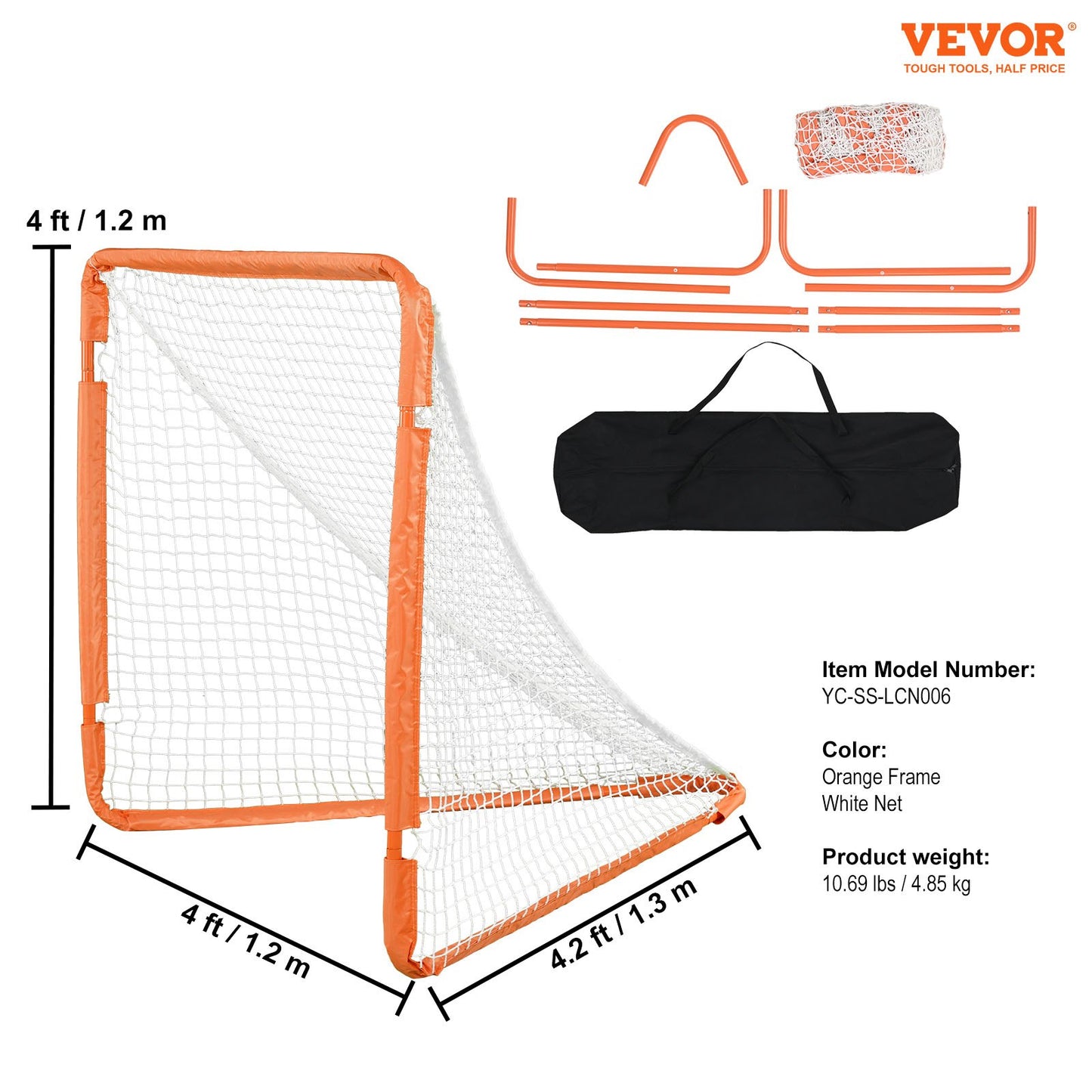 Lacrossemål, 1,2 x 1,2 m litet barnlacrossenät, hopfällbart bärbart lacrossemål med bärväska, träningsutrustning för trädgården med järnram, snabb och enkel installation, perfekt för ungdomsträning, orange
