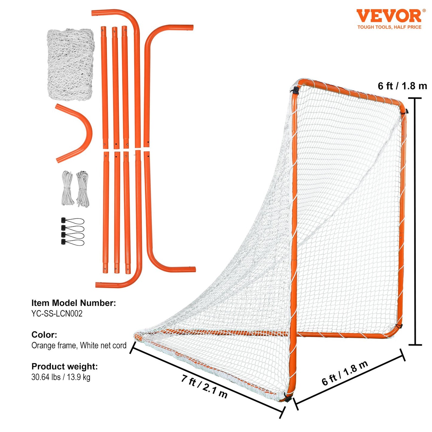 Lacrossemål, 1,8 x 1,8 m lacrossenät, stålram för trädgårdslacrosseträning, bärbart lacrossemål med bärväska, snabb och enkel installation, perfekt för ungdoms- och vuxenträning, orange