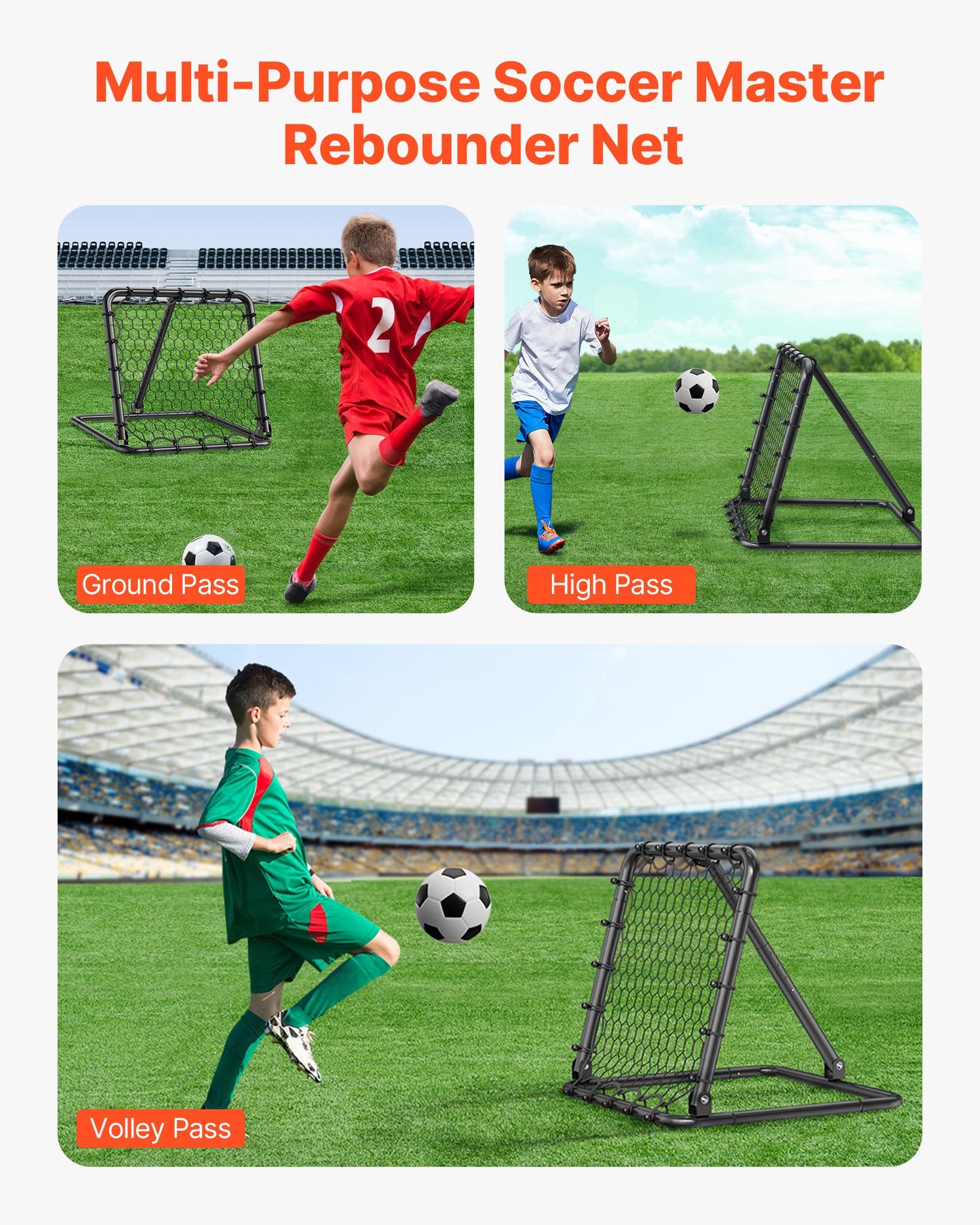 Fotbollsnät med rebounder, kickback 34"x34", bärbara fotbollsträningsgåvor, fullt justerbara vinklar, målnät, hjälpmedel och utrustning för barn, tonåringar och alla åldrar, enkel uppsättning och perfekt förvaring