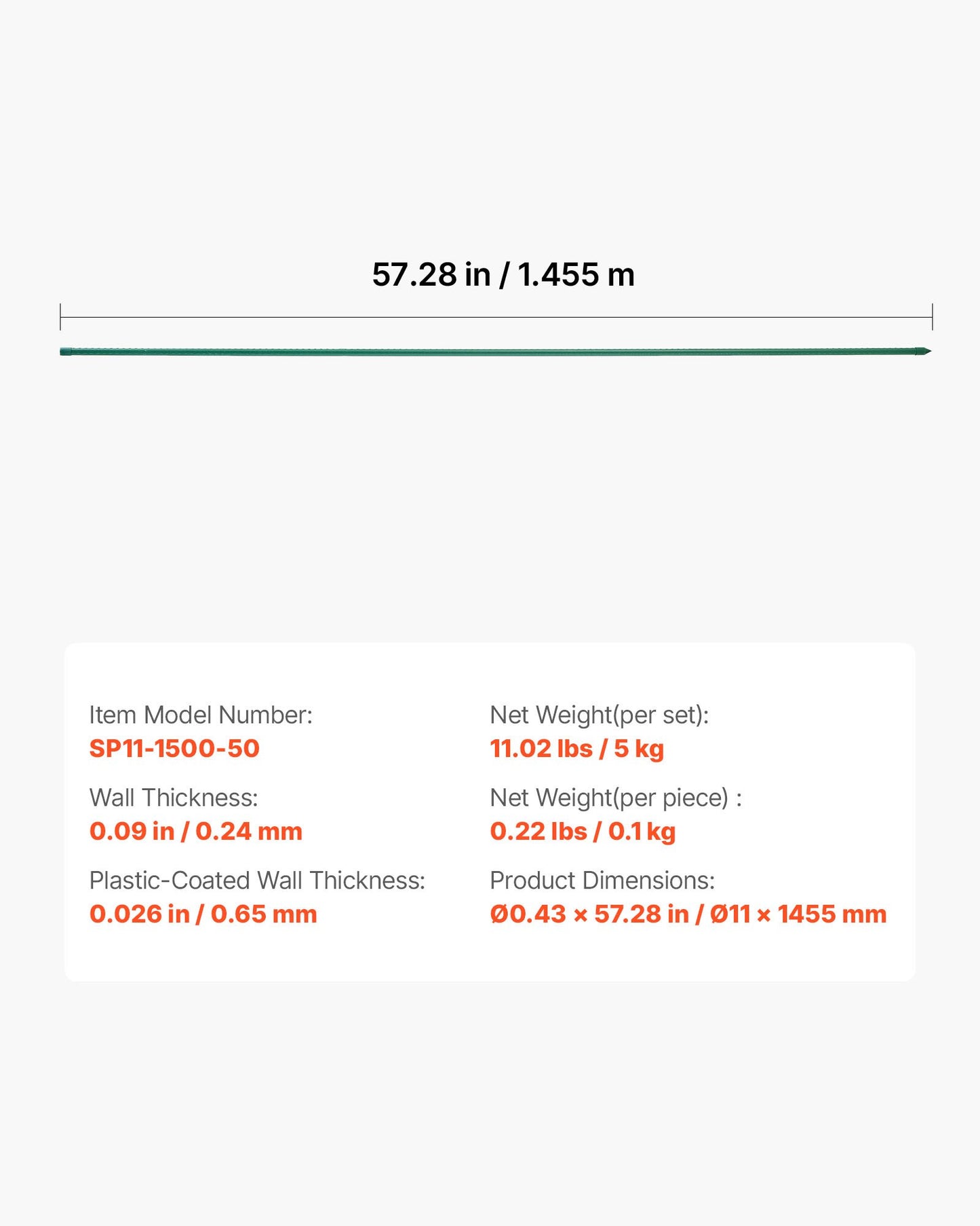 Garden Stakes, 50 Pack, 1455 mm, Plastic Coated Metal Tomato Stakes, Garden Sticks for Plants Support, with Pointed End and Non-Slip Bumps for Growing Climbing Plants, Outdoor Vegetables