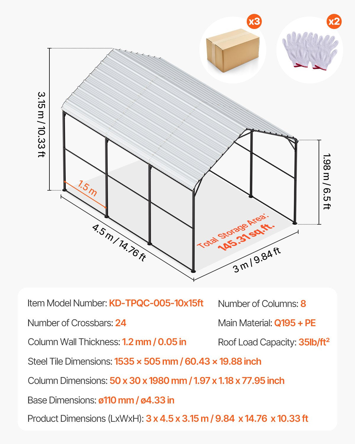 Kraftig metallcarport, 10' x 15' utomhuscarport med galvaniserad stålram och tak, bildält, garageskydd med avtagbara sidoväggar, multifunktionellt bilskydd för pickup, båt, bil och traktorer