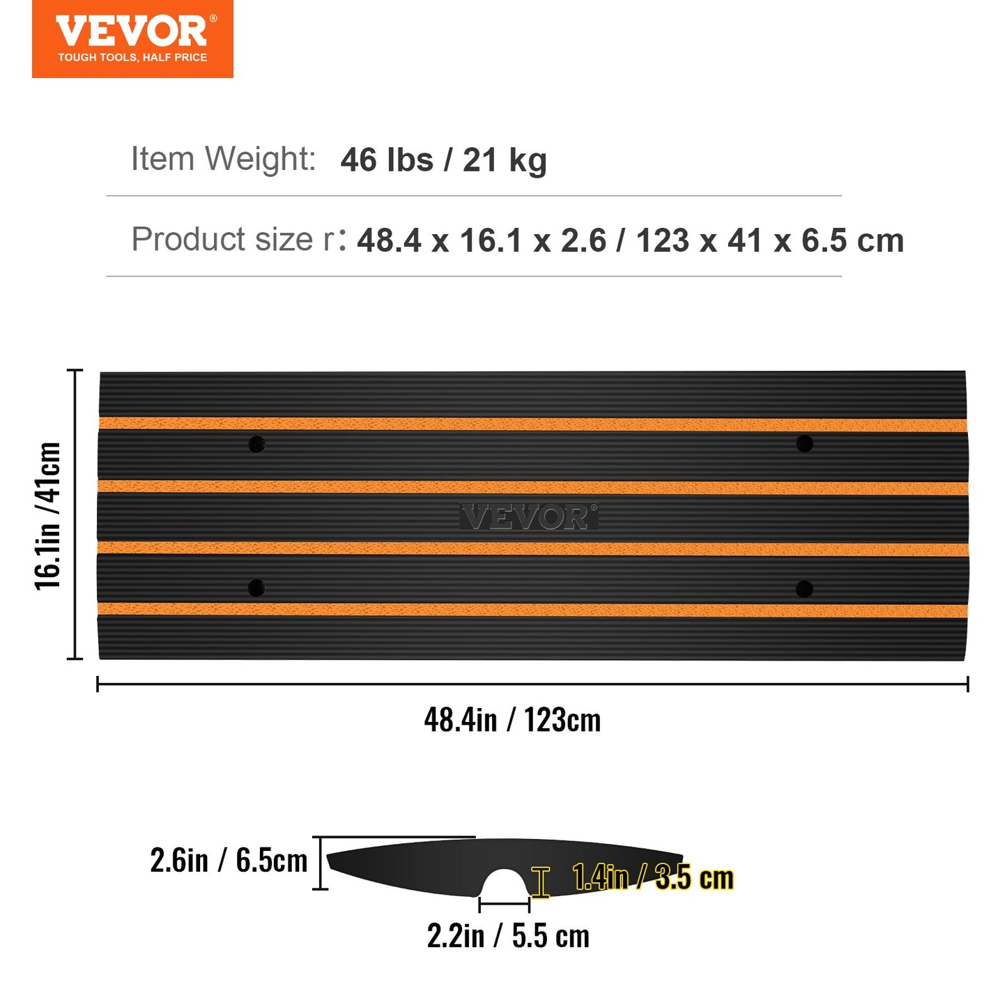 Trottoarramp, 2-pack, 6,6 cm höjd, gummiuppfartsramper, kraftig viktkapacitet 14700 kg, tröskelramp, trottoarkantsramper för lastkaj, garage, trottoar, utbyggbar komplett rampsats