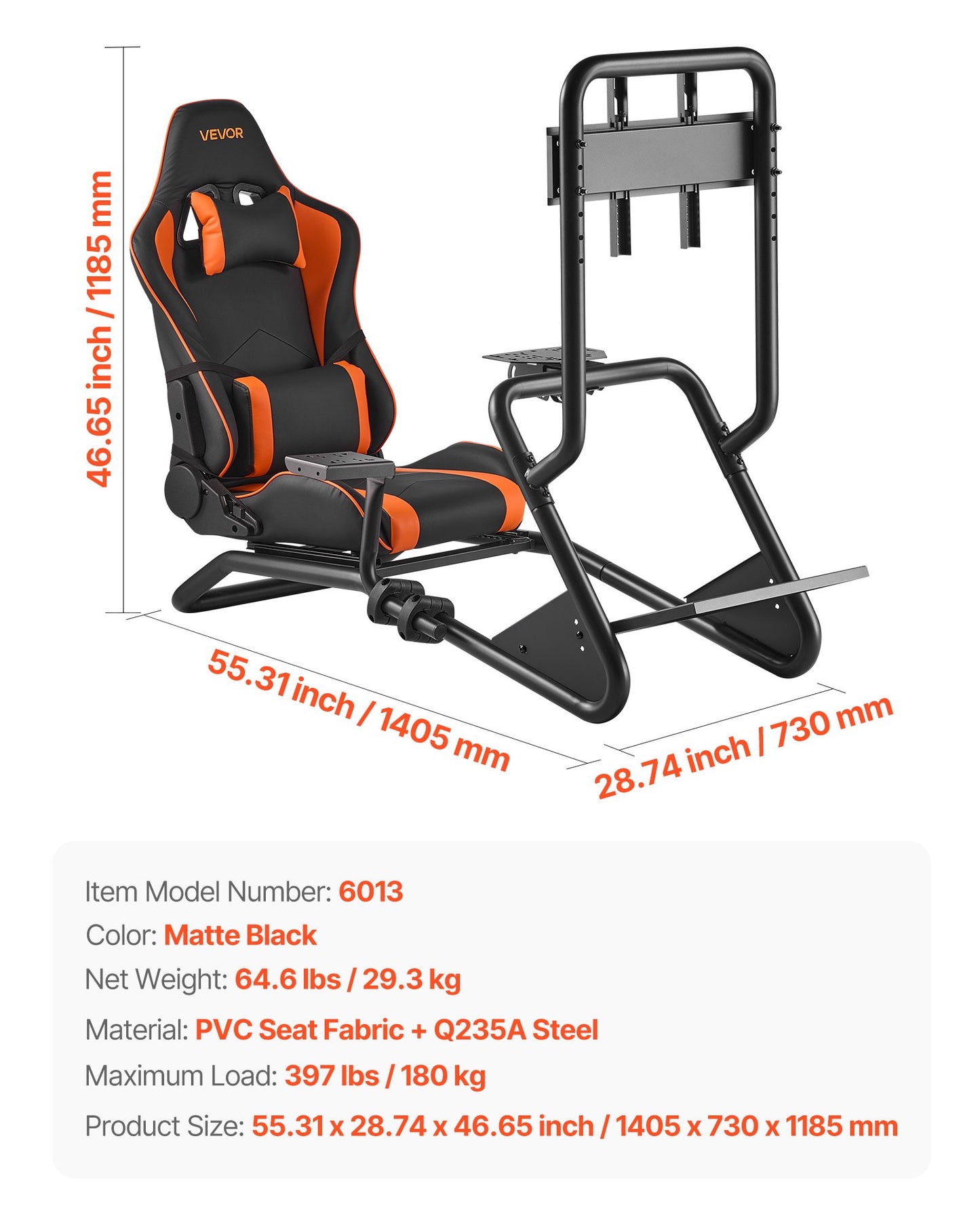 Racing Wheel Stand, Heavy-Duty Simulator Cockpit Steering Wheel Stand with Monitor Stand, Fit Logitech G25,G27,G29,G920,G923, Thrustmaster T300RS,TX F458,T500RS,T3PA-PRO (F1/GT) and CSR Pedals