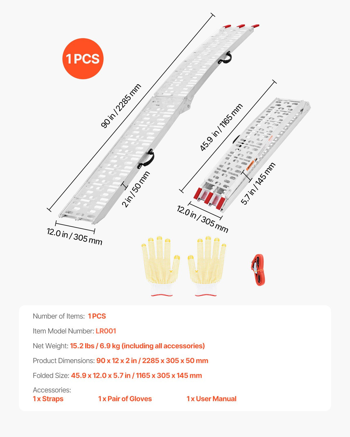 Aluminiumramper, 750 lbs, 1 st kraftiga ramper med bredare rampyta, universell stabil lastramp med handtag, passar för motorcykel, elcykel, cykel etc.