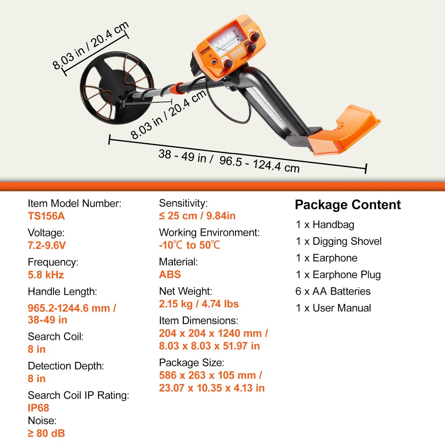Metalldetektor för vuxna och barn, 20,3 cm vattentät sökspole med hög noggrann pekardisplay, justerbar 96,5 cm - 124,5 cm gulddetektor, lätt aluminiumskaft för att upptäcka guldskatter