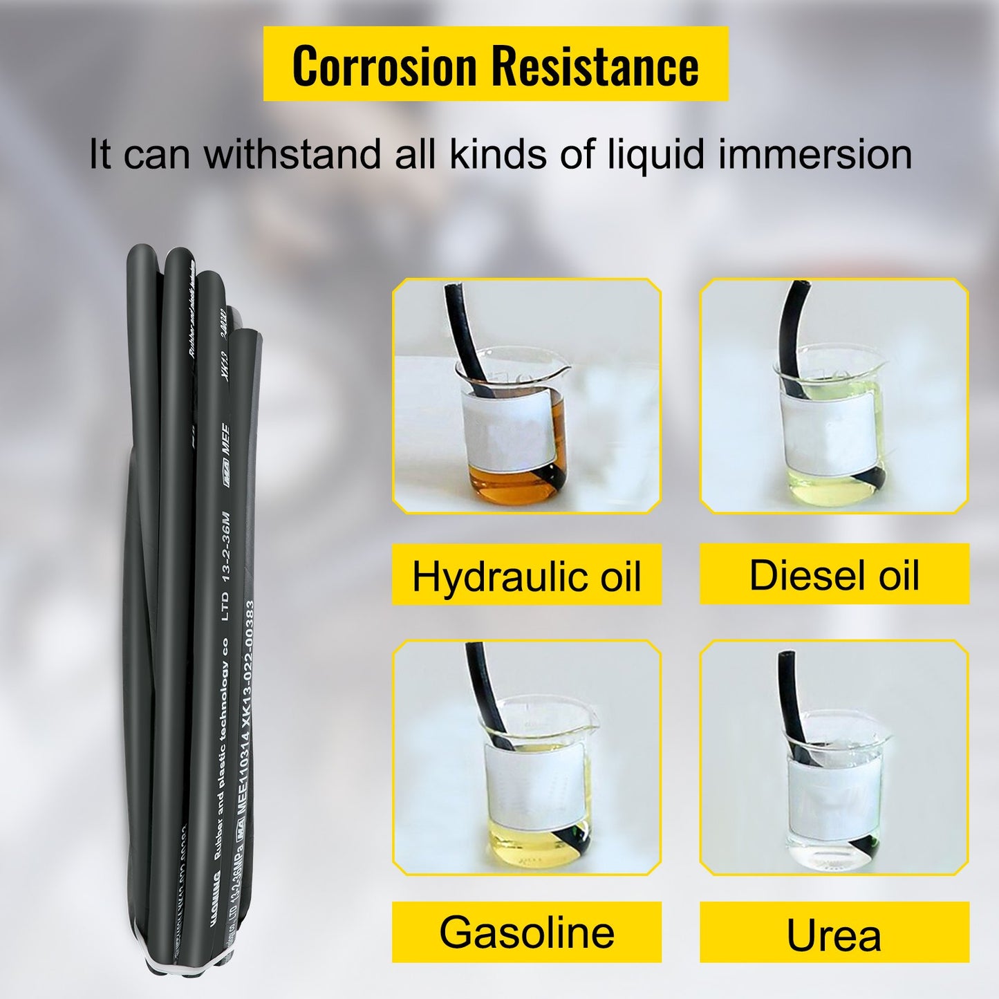 Hydraulslang 50 fot hydraulslangar i gummi med 2 höghållfasta ståltrådsflätor, innerdiameter 1/2 tum, 5000 PSI max, hydraulslang i bulk -40 °F till 250 °F, flexibel hydraulslang för olja