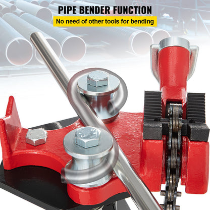 Stativskruvstäd för rörkedja | 1/8"-5" rörkapacitet | 92,5 cm längd | Bärbara, hopfällbara stålben | Gripa, stödja och böja rör | Idealisk för fabrik, verkstad och hemmabruk