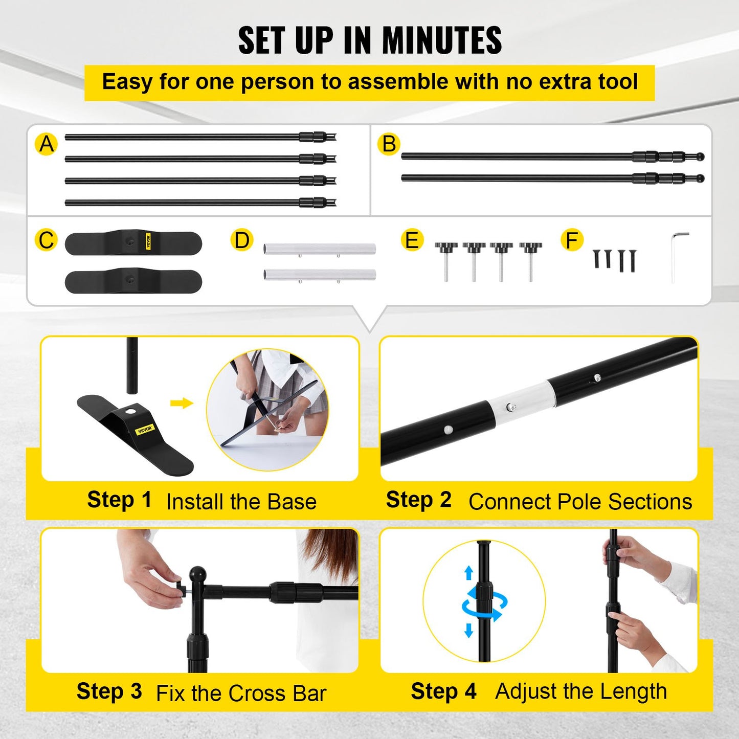 Step and Repeat 243.8 x 243.8 cm - 304.8 x 243.8 cm Backdrop Banner Stand Adjustable Telescopic Height and Width Retractable Banner Stand with Carrying Bag