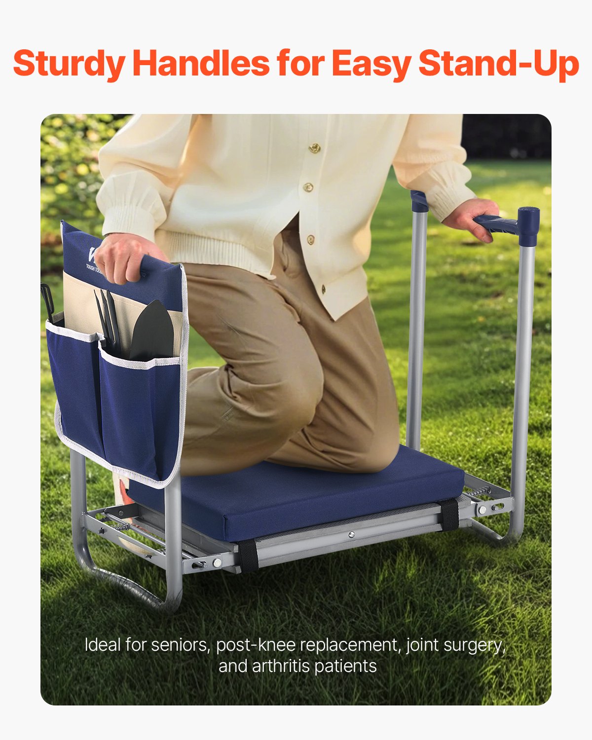 Garden Kneeler and Seat, 11 in Wide Thick Kneeling Pad, Heavy Duty Garden Kneeling Stool, Folding Garden Seat with 1 Tool Bag, Relieve Knee & Back Pain, Non-Slip Garden Bench for Grandparents
