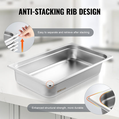 Hotellpanna, fullstor ångpanna med anti-jam-funktion, 0,8 mm tjock ångpanna i rostfritt stål för restaurang, 4 tum djup kommersiell bordspanna, förvaringspanna för catering, för industri och vetenskap