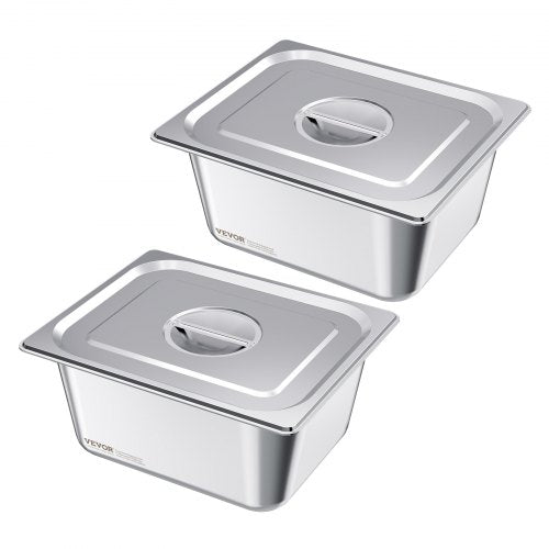 Stainless Steam Hotel Pans with Lids, 1/2 Size x 148mm Deep, 9 L Table Steam Pans, Anti Jam Restaurant Supplies Reusable Catering Storage for Home, Party, Restaurant, Hotel, Buffet, 2 Pack