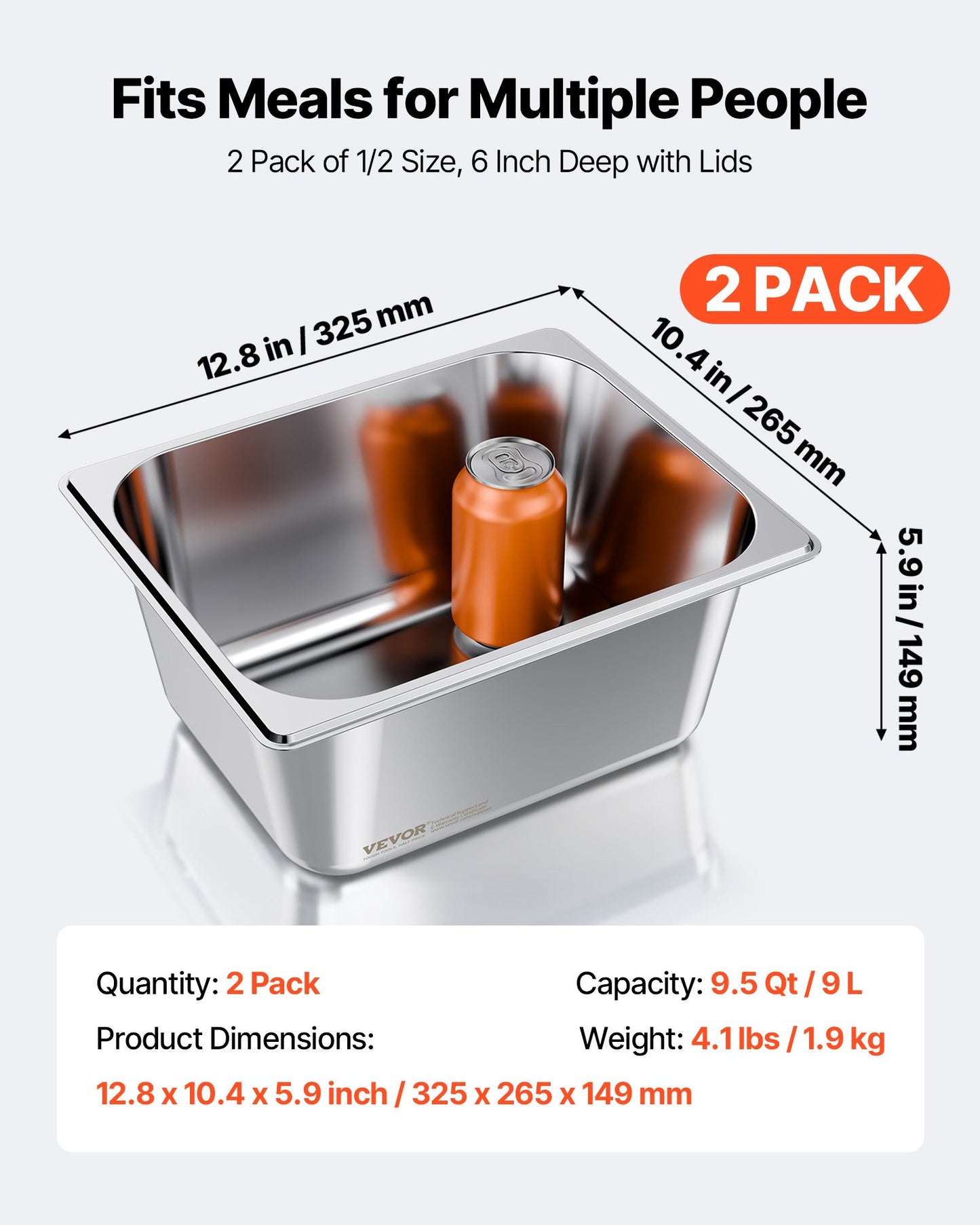 Stainless Steam Hotel Pans with Lids, 1/2 Size x 148mm Deep, 9 L Table Steam Pans, Anti Jam Restaurant Supplies Reusable Catering Storage for Home, Party, Restaurant, Hotel, Buffet, 2 Pack