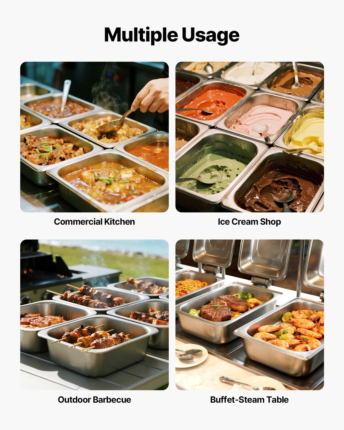 Stainless Steam Hotel Pans with Lids, 1/2 Size x 148mm Deep, 9 L Table Steam Pans, Anti Jam Restaurant Supplies Reusable Catering Storage for Home, Party, Restaurant, Hotel, Buffet, 2 Pack