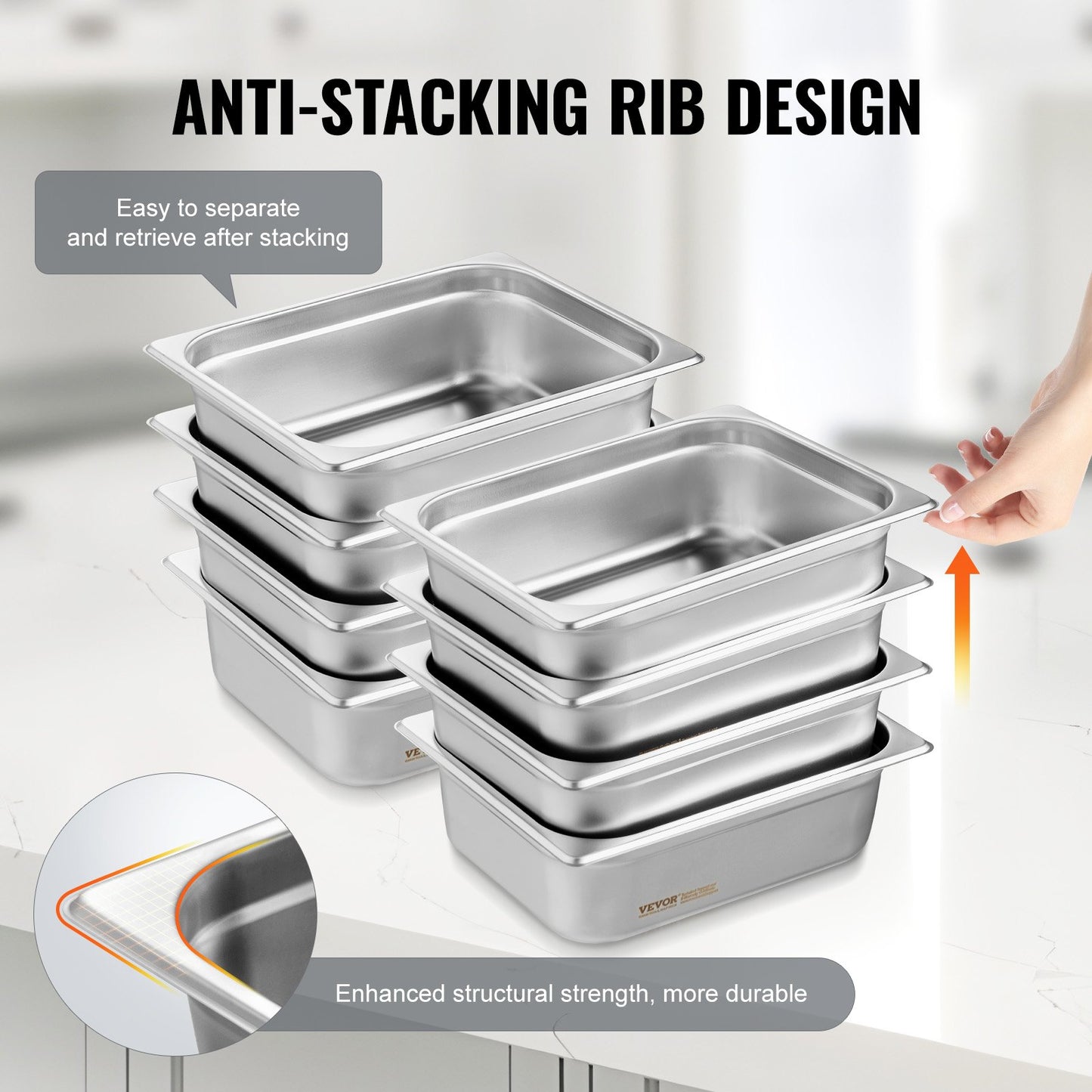 8-pack hotellpannor, 1/2 storlek ångpanna med lock, 0,8 mm tjock ångpanna i rostfritt stål, 4 tum djup kommersiell bordsform, förvaringsform för catering, för industri och vetenskap