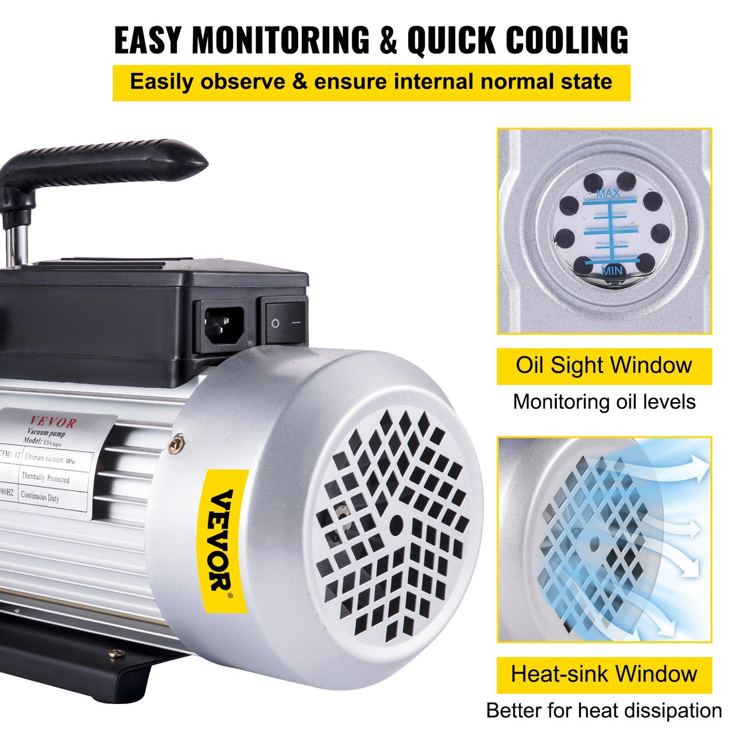 Vakuumpump Enstegs 717 L/min (12CFM) 340 L/min Inloppsport 1/4