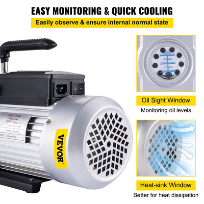 Vakuumpump Enstegs 717 L/min (12CFM) 340 L/min Inloppsport 1/4