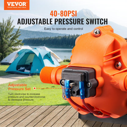12V membranpump, 3 GPM (11,36 L/min), 3-kammars 12-volts DC-vattenpump med automatisk tryckbrytare 2,7–6,9 bar (40–100 PSI) justerbar, 3,4 bar (50 PSI), 12,7 mm (1/2 tum) MNPT-port, för husbil, yacht, food truck, husbil, marin