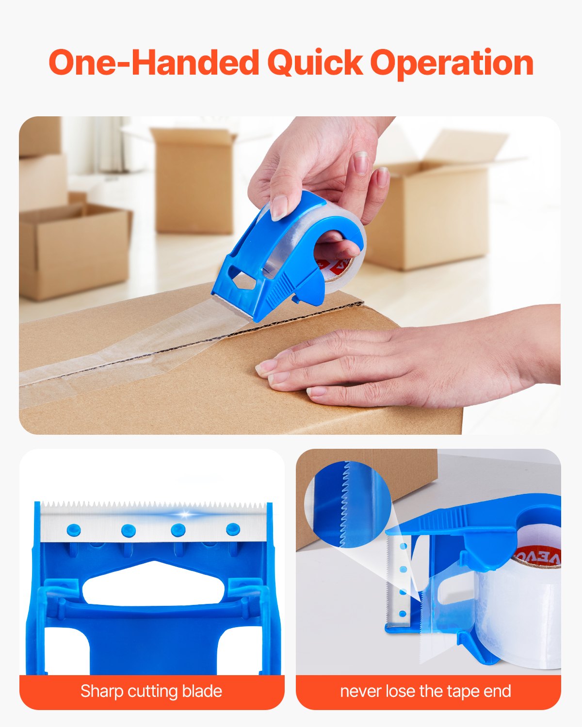 Genomskinlig packtejp, 3,8 cm kärna, 6 rullar 5,8 cm x 7,25 meter packtejp med dispenser, 2,7 mm kraftig packtejp utformad för flytt, förvaring och packning, frakt och utskick