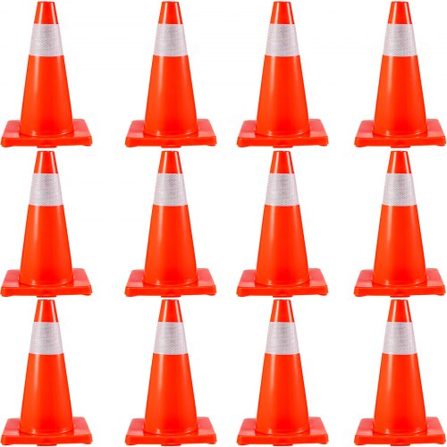 12-pack 18" trafikkoner, säkerhetsparkeringskoner med PVC-bas, orange trafikkon med reflexkragar, riskbyggkoner för parkering i hemmet
