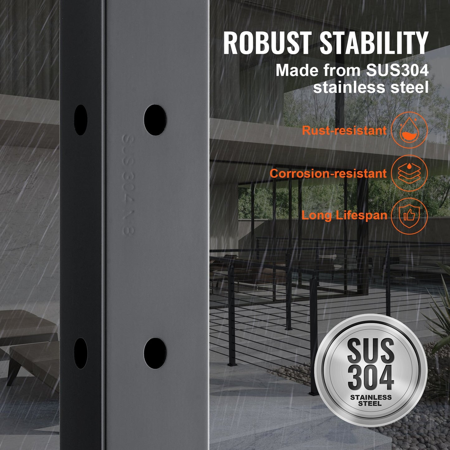 Kabelräckesstolpe, 42" x 1" x 2" stål L-formad hörnräckesstolpe, 12 förborrade hål, kabelräckesstolpe i rostfritt stål SUS304 med horisontellt och böjt fäste, 1-pack, svart