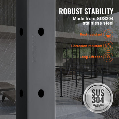 Kabelräckesstolpe, 42" x 1" x 2" stål L-formad hörnräckesstolpe, 12 förborrade hål, kabelräckesstolpe i rostfritt stål SUS304 med horisontellt och böjt fäste, 1-pack, svart