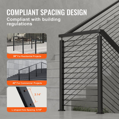 Kabelräckesstolpe, 42" x 1" x 2" stål L-formad hörnräckesstolpe, 12 förborrade hål, kabelräckesstolpe i rostfritt stål SUS304 med horisontellt och böjt fäste, 1-pack, svart