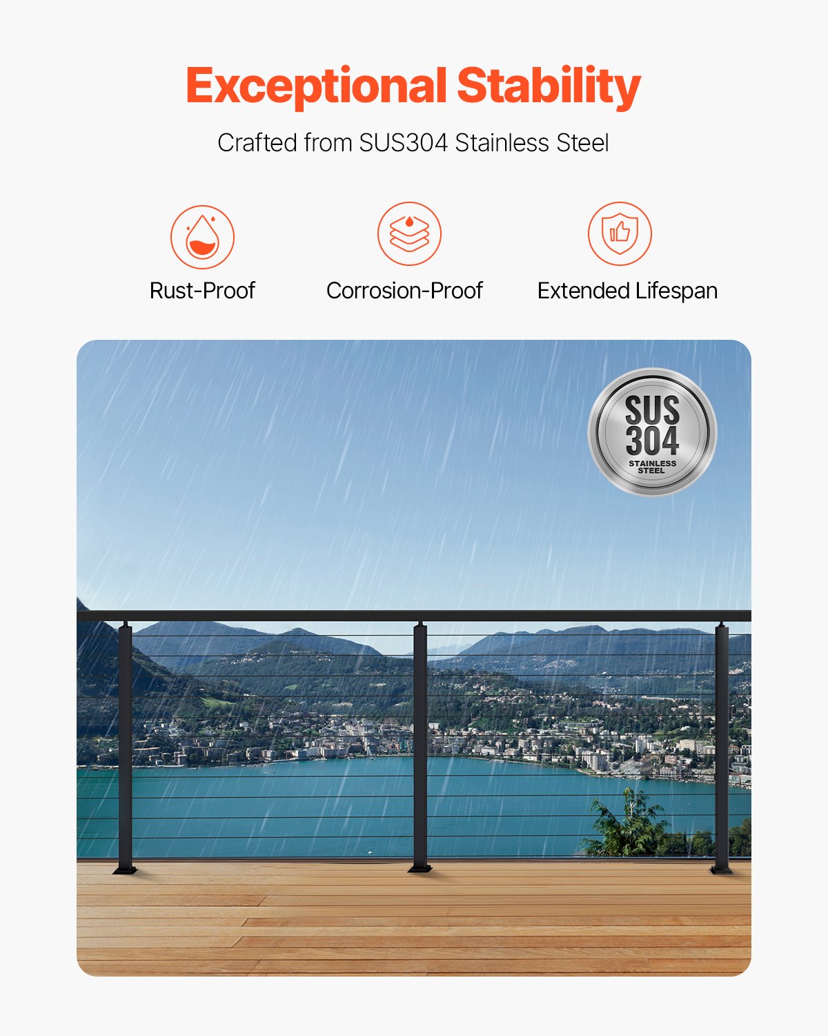 Kabelräckesstolpe, 42x1x2 tums trappstolpar i jämnhöjd, 1-pack kabelräckesstolpe i rostfritt stål, förborrade spjälor med monteringsfäste, trappräckessats, svart, 1JZLGZXHS1063GGTD001V0