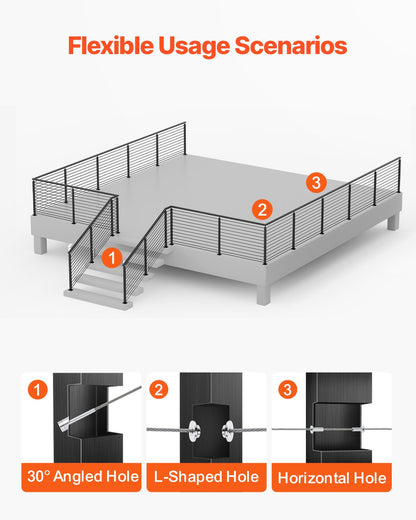 Kabelräckesstolpe, 42x1x2 tums trappstolpar i jämnhöjd, 1-pack kabelräckesstolpe i rostfritt stål, förborrade spjälor med monteringsfäste, trappräckessats, svart, 1JZLGZXHS1063GGTD001V0