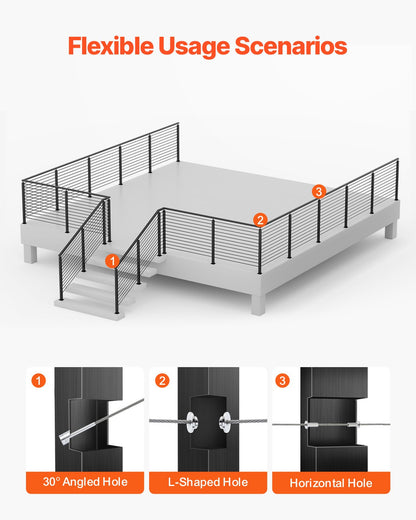 Kabelräckesstolpe, 42x2x2 tums hörnräckesstolpe, med L-formade förborrade hål, kabelräckesstolpe i rostfritt stål med horisontellt och böjt fäste, 1-pack, svart, 1JZLGZXHS1065S1EW001V0