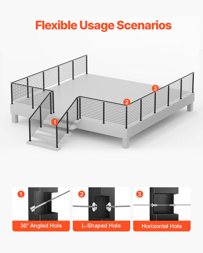 Kabelräckesstolpe, 42x2x2 tums trappstolpar i jämnhöjd, 1-pack kabelräckesstolpe i rostfritt stål, förborrade spjälor med monteringsfäste, trappräckessats, svart, 1JZLGZXHS106AWJO6001V0