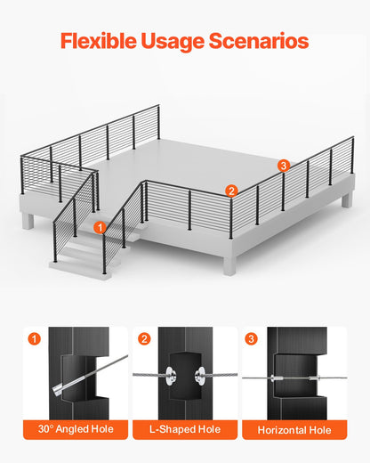 Kabelräckesstolpe, 42x1x2 tum trappräckesstolpe, med förborrade 30° vinklade hål, kabelräckesstolpe i rostfritt stål med horisontellt och böjt fäste, 1-pack, svart, 1JZLGZXHS106VRA3X001V0
