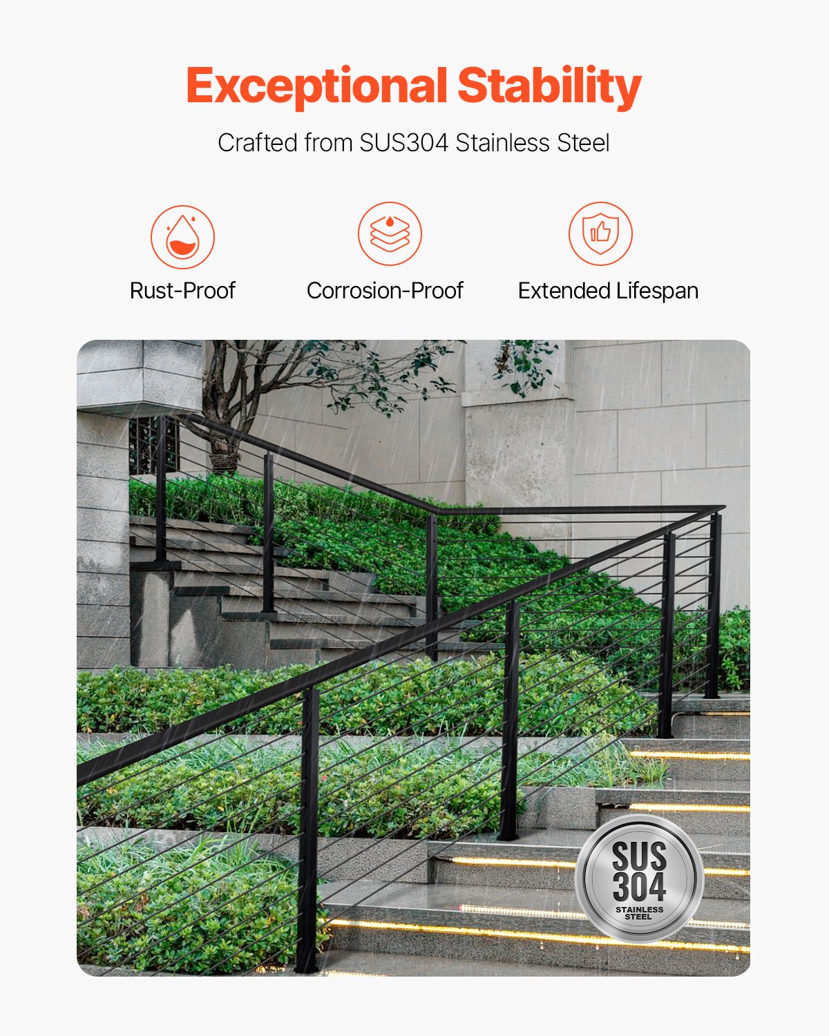 Kabelräckesstolpe, 36x1x2 tum trappräckesstolpe, med förborrade 30° vinklade hål, kabelräckesstolpe i rostfritt stål med horisontellt och böjt fäste, 1-pack, svart, 1JZLGZXHS91402OS1001V0