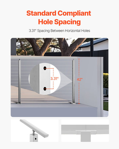 Kabelräckesstolpe, 42x2x2 tums jämna trappstolpar, 1-pack kabelräckesstolpe i rostfritt stål, förborrade spjälor med monteringsfäste, trappräckessats, silver, 1JZLGZXYS1061EF8W001V0