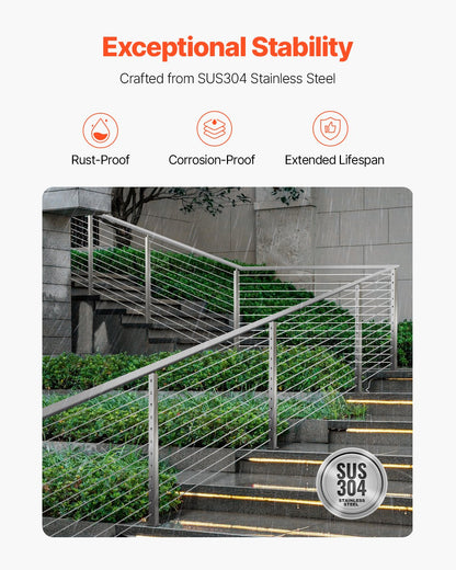 Kabelräckesstolpe, 42x2x2 tum trappräckesstolpe, med förborrade 30° vinklade hål, kabelräckesstolpe i rostfritt stål med horisontellt och böjt fäste, 1-pack, silver, 1JZLGZXYS1062TLWC001V0