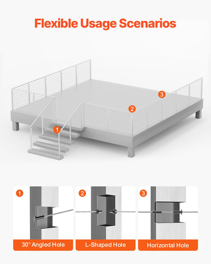 Kabelräckesstolpe, 42x2x2 tum trappräckesstolpe, med förborrade 30° vinklade hål, kabelräckesstolpe i rostfritt stål med horisontellt och böjt fäste, 1-pack, silver, 1JZLGZXYS1062TLWC001V0