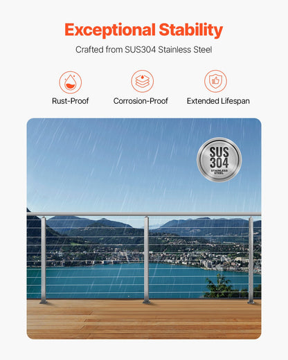 1-pack kabelräckesstolpe, 36x2x2 tum horisontellt hål för däckräcke med förborrade hål, kabelräckesstolpe i rostfritt stål med horisontellt och böjt fäste, silver, 1JZLGZXYS91466KZK001V0