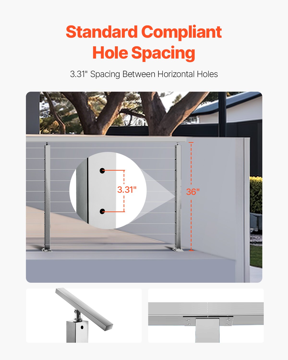 1-pack kabelräckesstolpe, 36x2x2 tum horisontellt hål för däckräcke med förborrade hål, kabelräckesstolpe i rostfritt stål med horisontellt och böjt fäste, silver, 1JZLGZXYS91466KZK001V0