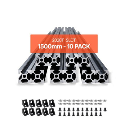 10 st. 59 tum (1500 mm) T-spår 2020 aluminiumprofil, anodiserad linjär skena enligt europeisk standard, höghållfast extruderad aluminiumskena för 3D-skrivare, CNC-maskin DIY, lasergravering, svart
