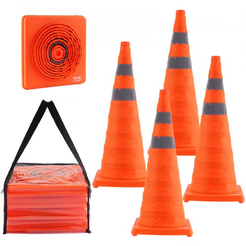 Säkerhetskoter, 4-pack 28 tums hopfällbara trafikkoner, byggkoner med reflexkragar, bred bas och förvaringspåse, för trafikkontroll, körträning, parkeringsplatser