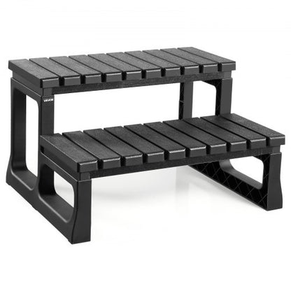 Stege för spabad, 2-stegs spa-trappa för utomhusbruk, kraftig 599,5 mm bred PP ovanmarks-/uppblåsbar poolstege med 145,2 kg viktkapacitet, mångsidig för veranda, uteplats, däck, campingbilar, svart