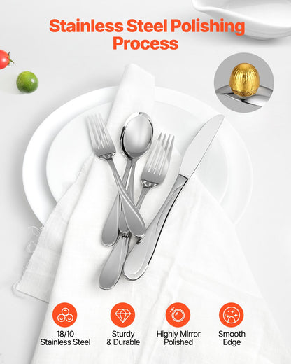 30-delars bestickset i rostfritt stål av livsmedelskvalitet, spegelblank bestickset, diskmaskinssäkert porslin för kök och hem, plats för 6 personer, inklusive kniv, gaffel och sked
