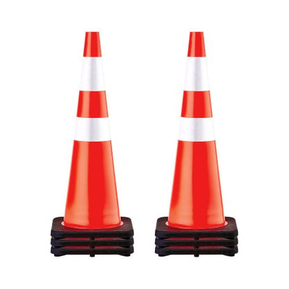 6-pack 36" trafikkoner, säkerhetskon för parkering på väg med svart viktad bas, orange PVC-trafiksäkerhetskoner, varningskoner, reflexkragar för byggtrafikparkering