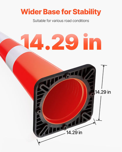 6-pack 36" trafikkoner, säkerhetskon för parkering på väg med svart viktad bas, orange PVC-trafiksäkerhetskoner, varningskoner, reflexkragar för byggtrafikparkering