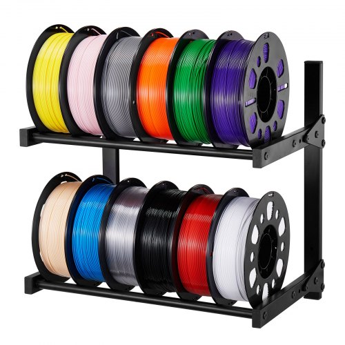 Väggmonterat förvaringsställ för skrivare med filament, väggfäste med 2 våningar för förvaring, rullande trådspolhållare, ställ med hjul, organiserade filament för 3D-utskriftsstudio, verkstad (endast hylla)