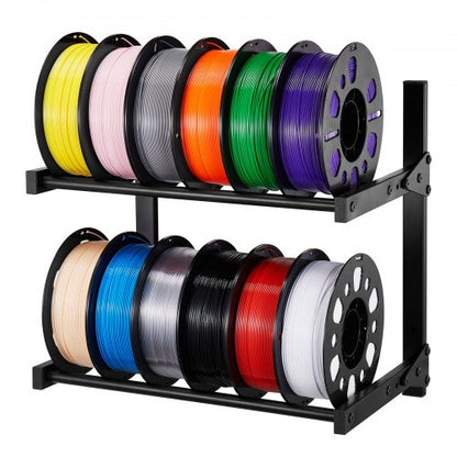 Väggmonterat förvaringsställ för skrivare med filament, väggfäste med 2 våningar för förvaring, rullande trådspolhållare, ställ med hjul, organiserade filament för 3D-utskriftsstudio, verkstad (endast hylla)