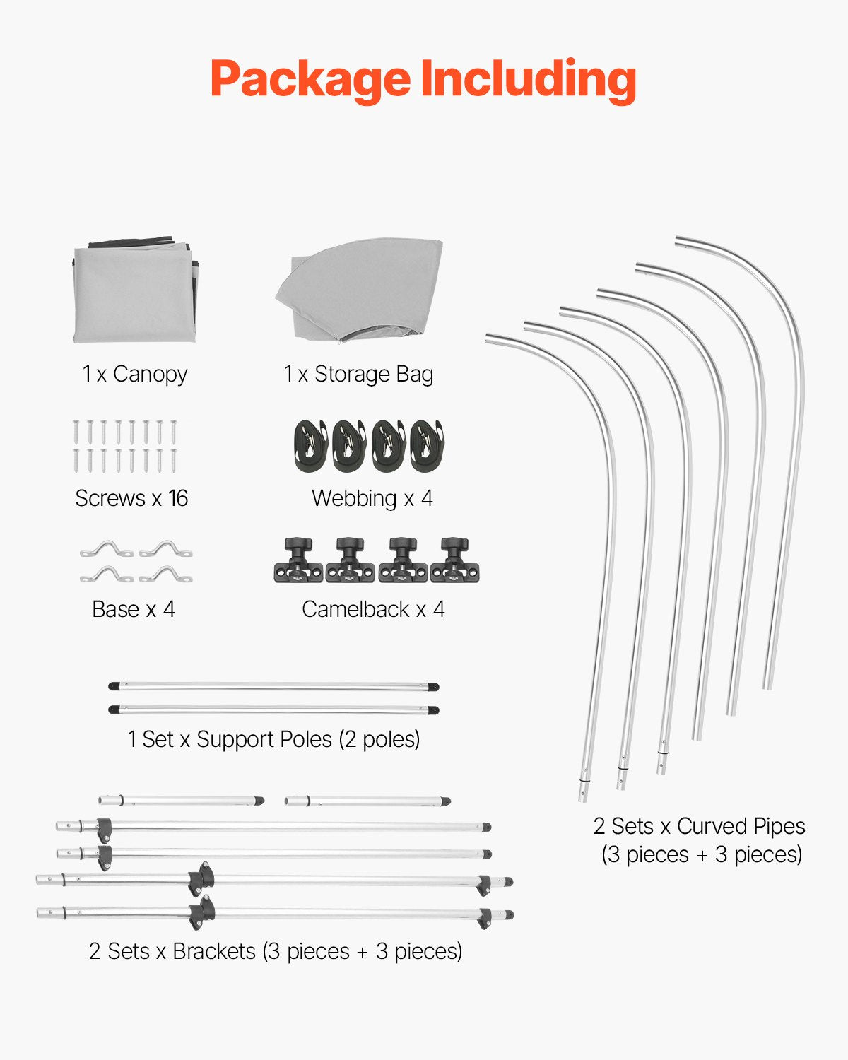 Biminitopp för båt med 3 bogar, 600D polyesterkapell med aluminiumram, vattentätt och solskyddande båtmarkiskapell med förvaringsväska, 2 stödstänger, 4 remmar, 1,8 m L x 132 cm B x 122 cm H, ljusgrå