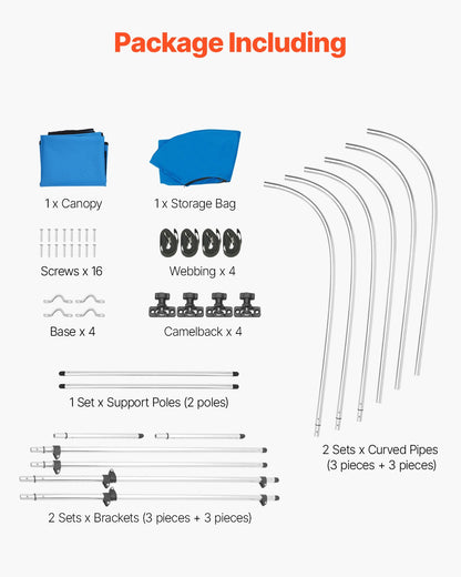 Biminitopp för båt med 3 bogar, 600D polyesterkapell med aluminiumram, vattentätt och solskyddande båtmarkiskapell med förvaringsväska, 2 stödstänger, 4 remmar, 72"L x (79"-84")B x 46"H, Pacific Blue