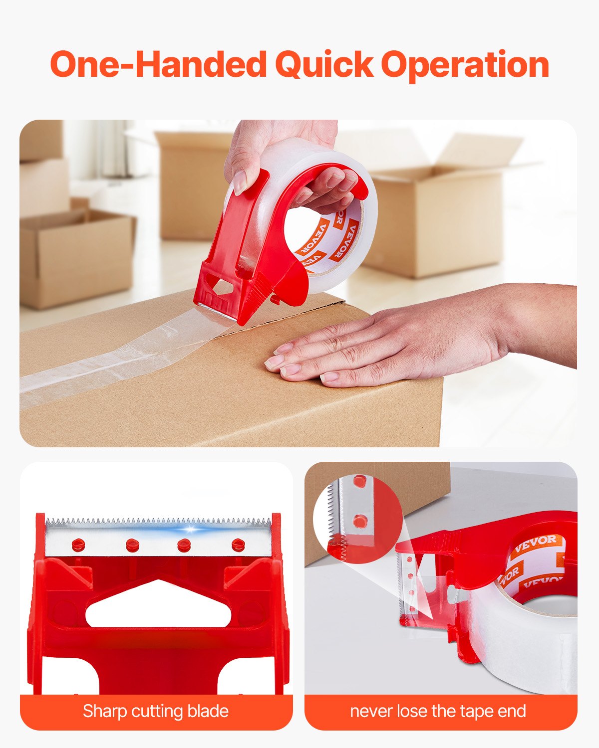 Genomskinlig packtejp, 7,5 cm kärna, 12 rullar 4,8 cm x 65 yards packtejp med dispenser, 7,3 mm kraftig packtejp utformad för flytt, förvaring och packning, frakt och utskick